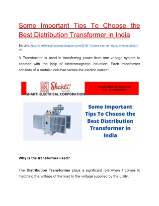 Some Important Tips To Choose the Best Distribution Transformer in India