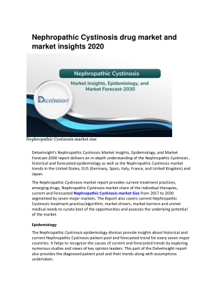 Nephropathic Cystinosis drug market and market insights 2020
