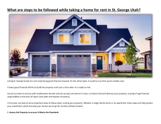 What are steps to be followed while taking a home for rent in St. George Utah?