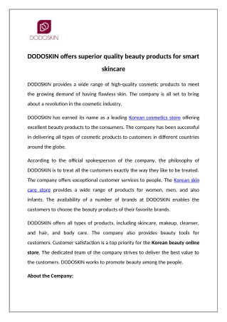 DODOSKIN offers superior quality beauty products for smart skincare