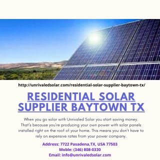 Residential Solar Supplier Baytown TX | Inexpensive Solar Houston TX