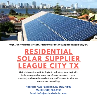 Residential Solar Supplier League City TX | Solar Panel Supplier Houston TX