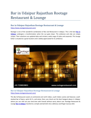 Bar in Udaipur Rajasthan Rootage Restaurant & Lounge