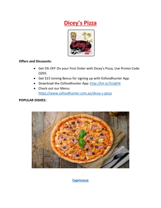 5% off - Dicey's Pizza Menu - Takeaway Brunswick, VIC