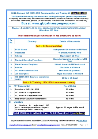 Outline of ISO 22301:2019 Documentation and Training kit