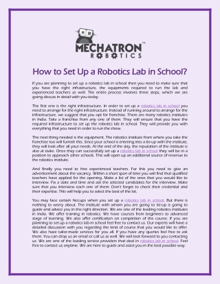 How to Set Up a Robotics Lab in School?