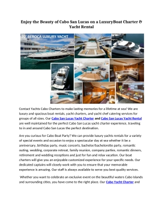 Cabo San Lucas Yacht Charter