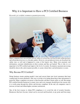 Why it is Important to Have a PCI Certified Business