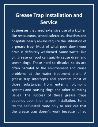 Grease Trap Installation and Service
