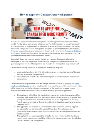 Canada Open Work Permit:  How to apply -SmartMove immigration