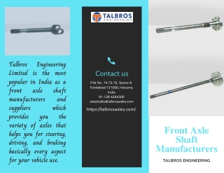 Best Front Axle Shaft Suppliers In India