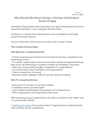 Why Should We Adopt DevOps | DevOps Certification - World Of Agile
