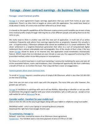 Forsage-Smart Contract earnings-work from home