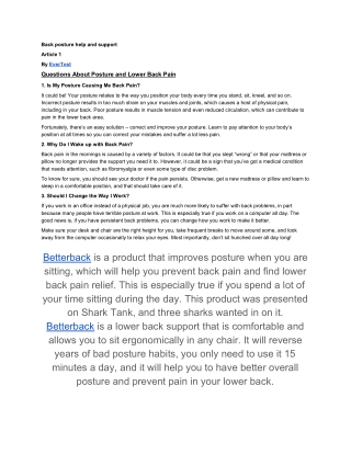 Back posture help and support