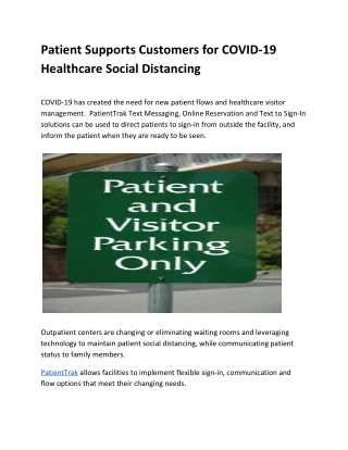 Patient Supports Customers for COVID-19 Healthcare Social Distancing