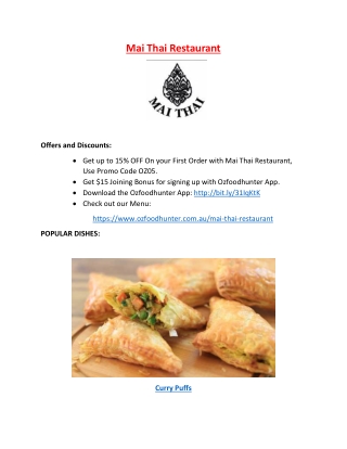15% off - Mai Thai Restaurant - Brunswick East, VIC