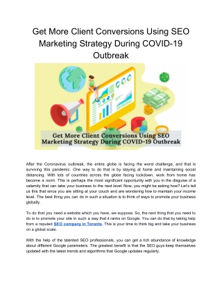Get More Client Conversions Using SEO Marketing Strategy During COVID-19 Outbreak