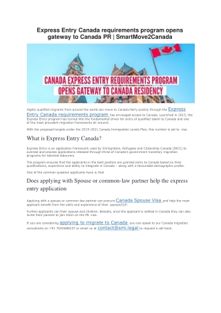 Express Entry Canada requirements program opens gateway to Canada PR | SmartMove2Canada
