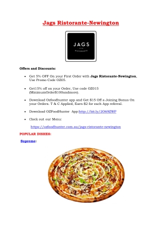 5% Off - Jags Ristorante Newington, NSW - Pizza Restaurant