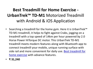 Best Treadmill for Home Exercise - UrbanTrek™ TD-M1 Motorized Treadmill with Android & iOS Application