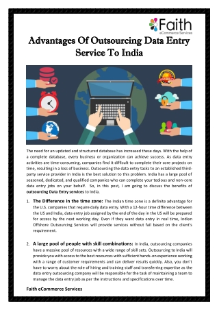 Advantages Of Outsourcing Data Entry Service To India