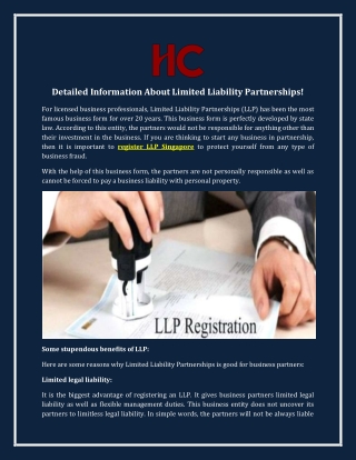 Detailed Information About Limited Liability Partnerships!