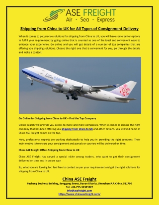 Shipping from China to UK for All Types of Consignment Delivery