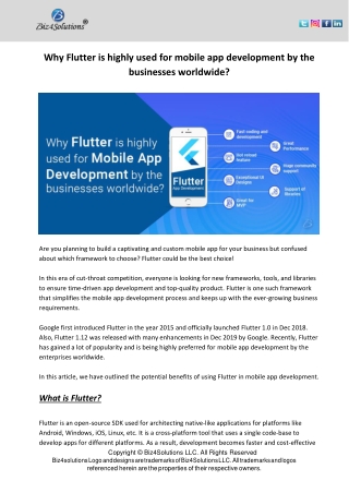 Why Flutter is highly used for mobile app development by the businesses worldwide?