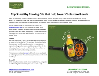 Top 5 Healthy Cooking Oils that help Lower Cholesterol Levels