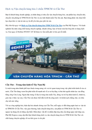 Transporting goods service from HCMC to Can Tho