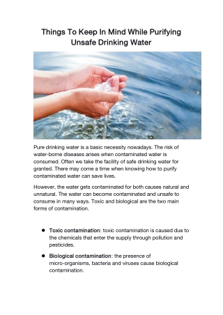 Things To Keep In Mind While Purifying Unsafe Drinking Water