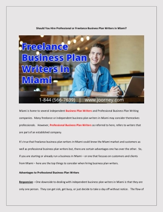 Should You Hire Professional or Freelance Business Plan Writers in Miami?