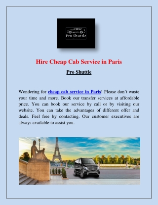 Cheap Cab Service in Paris - Pro Shuttle