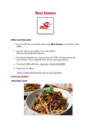 5% Off - Meal Passion menu - Asian restaurant in Lane Cove, NSW