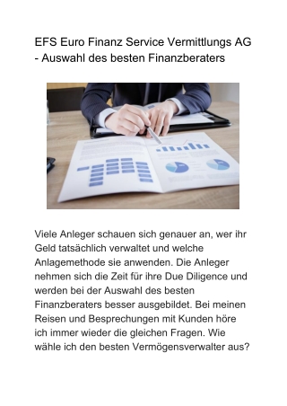 EFS Euro Finanz Service Vermittlungs AG - Auswahl des besten Finanzberaters