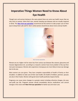 Imperative Things Women Need to Know About Eye Health