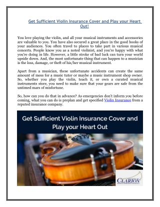 Get Sufficient Violin Insurance Cover and Play your Heart Out!