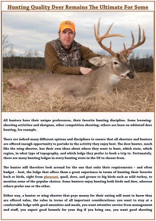 Hunting Quality Deer Remains The Ultimate For Some
