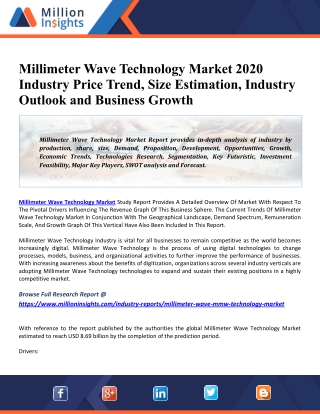 Global Millimeter Wave Technology Market By End User, By Region 2020 | Overview, Growth, Economics, Demand