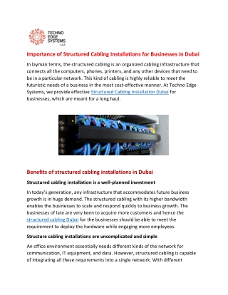 Benefits of Structured Cabling Installations for Businesses in Dubai