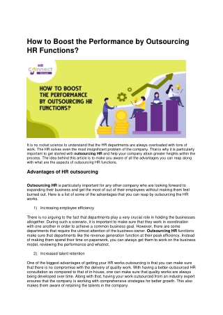 How to Boost the Performance by Outsourcing HR Functions?