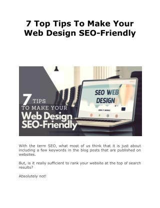 7 Top Tips To Make Your Web Design SEO-Friendly