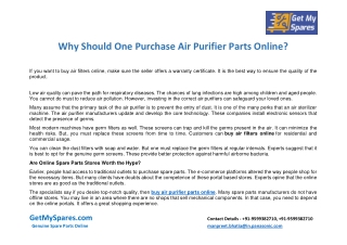 Why Should One Purchase Air Purifier Parts Online?