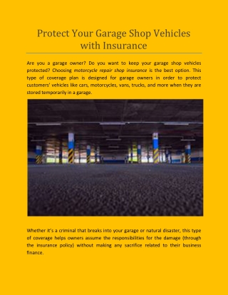 Protect Your Garage Shop Vehicles with Insurance