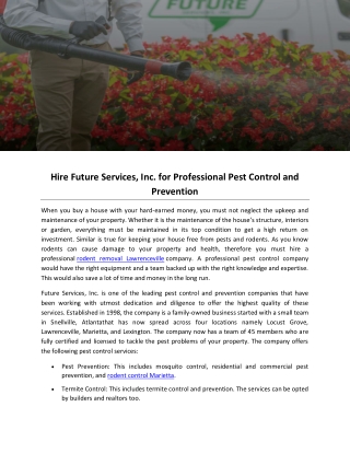 Hire Future Services, Inc. for Professional Pest Control and Prevention