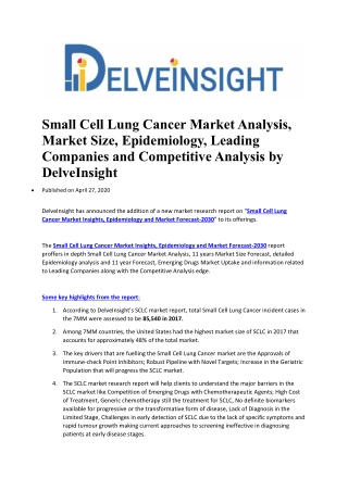 Small Cell Lung Cancer Market Analysis, Market Size, Epidemiology, Leading Companies and Competitive Analysis by DelveIn