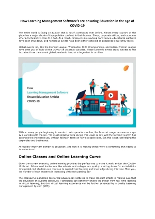 How Learning Management Software's are ensuring Education in the age of COVID-19