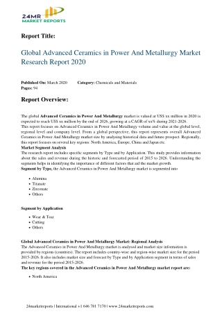 Advanced Ceramics in Power And Metallurgy Market Research Report 2020