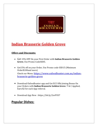 15% Off - Indian Brasserie Golden Grove - takeaway golden grove, SA