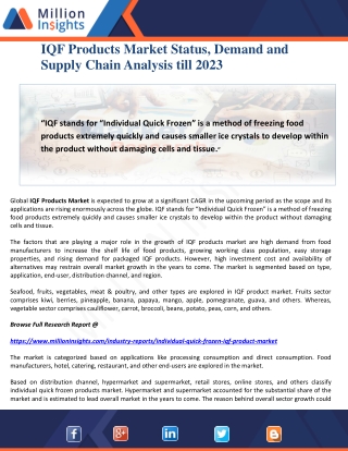 IQF Products Market Status, Demand and Supply Chain Analysis till 2023